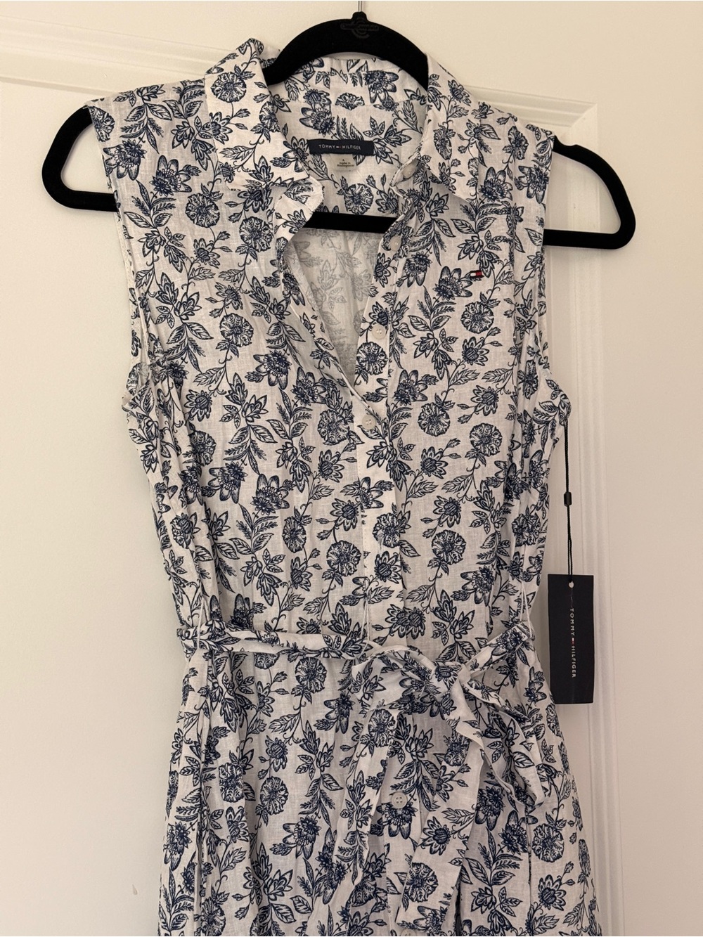 Tommy Hilfiger White Midi Shirt Dress with Blue Floral Print - Picture 2 of 8